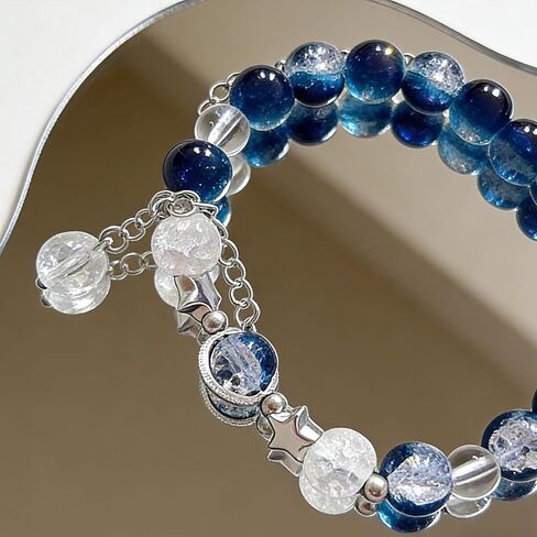 Blue Moon Starry Sky Beaded Bracelet - Silver Space Crystal Whimsical Gemstone Bracelet for Women in Saudi Arabia