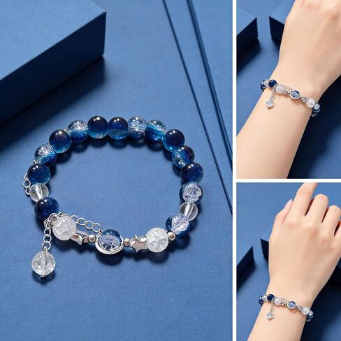 Blue Moon Starry Sky Beaded Bracelet - Silver Space Crystal Whimsical Gemstone Bracelet for Women in Saudi Arabia
