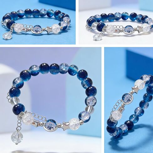 Blue Moon Starry Sky Beaded Bracelet - Silver Space Crystal Whimsical Gemstone Bracelet for Women in Saudi Arabia