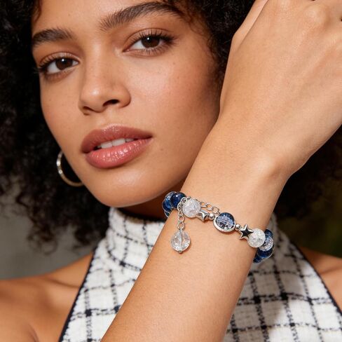 Blue Moon Starry Sky Beaded Bracelet - Silver Space Crystal Whimsical Gemstone Bracelet for Women in Saudi Arabia