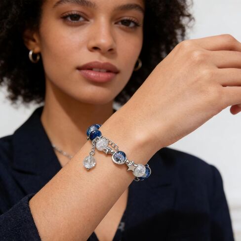 Blue Moon Starry Sky Beaded Bracelet - Silver Space Crystal Whimsical Gemstone Bracelet for Women in Saudi Arabia