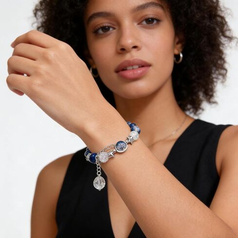 Blue Moon Starry Sky Beaded Bracelet - Silver Space Crystal Whimsical Gemstone Bracelet for Women in Saudi Arabia