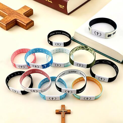 12PCS Bible Verse Bracelets Jesus Christian Bracelet with NFC Elastic Wearable Scripture Bracelets Bulk Inspirational Bibles Religious Jewelry Easter Gifts for Teens Women Men Tap to Pray Bracelet in Kuwait