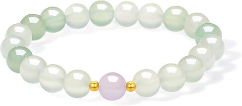 ZHOU LIU FU 18K Yellow Gold Beaded Bracelets Chalcedony Charm Healing Bracelet Fengshui Stretch Gold Jewelry for Women Her Mom Daughter Birthday Gifts 17cm/6.7" in Kuwait