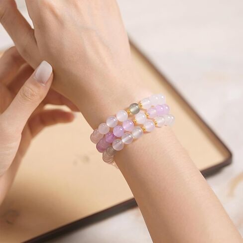 ZHOU LIU FU 18K Yellow Gold Beaded Bracelets Chalcedony Charm Healing Bracelet Fengshui Stretch Gold Jewelry for Women Her Mom Daughter Birthday Gifts 17cm/6.7" in Kuwait
