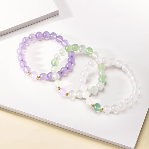 ZHOU LIU FU 18K Yellow Gold Beaded Bracelets Chalcedony Charm Healing Bracelet Fengshui Stretch Gold Jewelry for Women Her Mom Daughter Birthday Gifts 17cm/6.7" in Kuwait