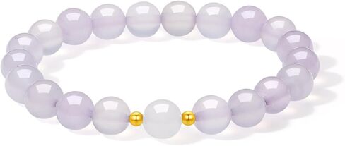 ZHOU LIU FU 18K Yellow Gold Beaded Bracelets Chalcedony Charm Healing Bracelet Fengshui Stretch Gold Jewelry for Women Her Mom Daughter Birthday Gifts 17cm/6.7" in Kuwait
