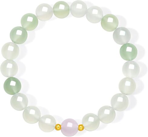 ZHOU LIU FU 18K Yellow Gold Beaded Bracelets Chalcedony Charm Healing Bracelet Fengshui Stretch Gold Jewelry for Women Her Mom Daughter Birthday Gifts 17cm/6.7" in Kuwait