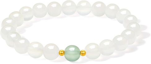 ZHOU LIU FU 18K Yellow Gold Beaded Bracelets Chalcedony Charm Healing Bracelet Fengshui Stretch Gold Jewelry for Women Her Mom Daughter Birthday Gifts 17cm/6.7" in Kuwait