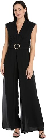 R&M Richards Women's Sleeveless Jumpsuit with Sculpted Buckle Detail & Flowing Overlay for Formal Occasions, Wedding Guest in Saudi Arabia