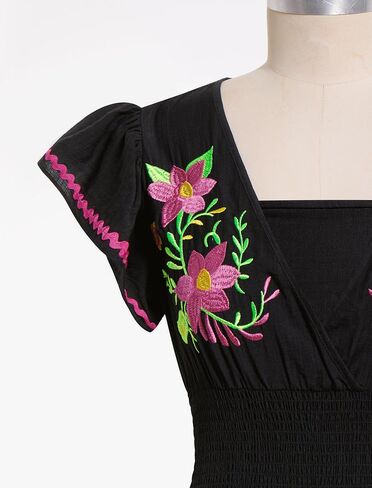 ABEHIK Women Rompers 2026 Mexican Traditional Embroidered V Neck One Piece Short Jumpsuits Casual Cinco De Mayo Fiesta Outfit in Saudi Arabia