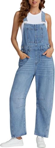 SCOFEEL Women's Baggy Denim Overalls Loose Fit Barrel Leg Bib Jean Overall Jumpsuit with Adjustable Straps Denim Romper in Saudi Arabia