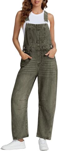 SCOFEEL Women's Baggy Denim Overalls Loose Fit Barrel Leg Bib Jean Overall Jumpsuit with Adjustable Straps Denim Romper in Kuwait