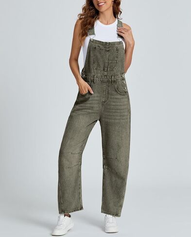 SCOFEEL Women's Baggy Denim Overalls Loose Fit Barrel Leg Bib Jean Overall Jumpsuit with Adjustable Straps Denim Romper in Kuwait