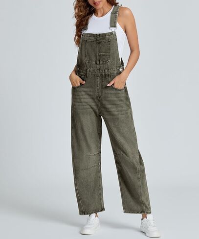 SCOFEEL Women's Baggy Denim Overalls Loose Fit Barrel Leg Bib Jean Overall Jumpsuit with Adjustable Straps Denim Romper in Kuwait