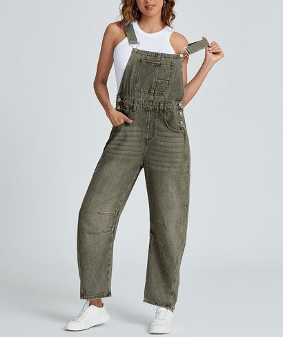 SCOFEEL Women's Baggy Denim Overalls Loose Fit Barrel Leg Bib Jean Overall Jumpsuit with Adjustable Straps Denim Romper in Kuwait