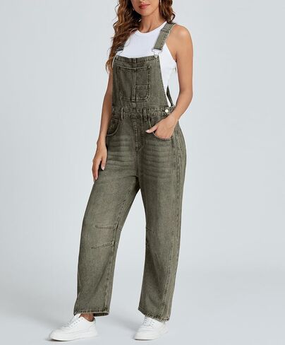 SCOFEEL Women's Baggy Denim Overalls Loose Fit Barrel Leg Bib Jean Overall Jumpsuit with Adjustable Straps Denim Romper in Kuwait