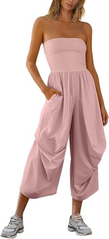 UNIANKIYA Strapless Jumpsuits for Women Casual Tube Top Romper Balloon Yoga Pants with Pockets One Piece Summer Outfits 2026 in Saudi Arabia