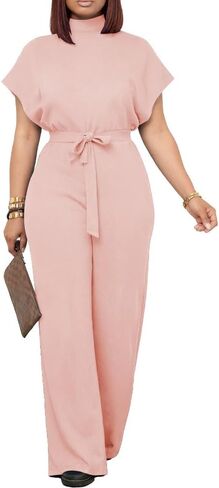 Ulovmi Womens Jumpsuits Dressy Formal Elegant Wide Leg Romper Jumpsuit Wedding Guest Party Cocktail One Piece Outfits Pink XL in Saudi Arabia