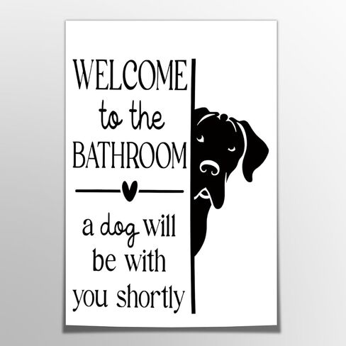 HNNXAR Funny Bathroom Wall Art,Welcome To The Bathroom A Dog Will Be With You Shortly Signs Pictures Posters,Black and White Funny Canvas Paintings Prints,Cute Dog Wall Decor 12x16in Unframed in Saudi Arabia