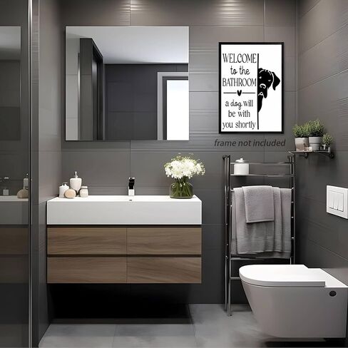 HNNXAR Funny Bathroom Wall Art,Welcome To The Bathroom A Dog Will Be With You Shortly Signs Pictures Posters,Black and White Funny Canvas Paintings Prints,Cute Dog Wall Decor 12x16in Unframed in Saudi Arabia