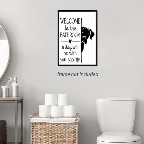 HNNXAR Funny Bathroom Wall Art,Welcome To The Bathroom A Dog Will Be With You Shortly Signs Pictures Posters,Black and White Funny Canvas Paintings Prints,Cute Dog Wall Decor 12x16in Unframed in Saudi Arabia