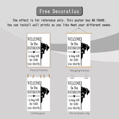 HNNXAR Funny Bathroom Wall Art,Welcome To The Bathroom A Dog Will Be With You Shortly Signs Pictures Posters,Black and White Funny Canvas Paintings Prints,Cute Dog Wall Decor 12x16in Unframed in Saudi Arabia