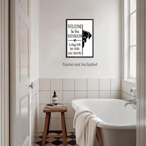 HNNXAR Funny Bathroom Wall Art,Welcome To The Bathroom A Dog Will Be With You Shortly Signs Pictures Posters,Black and White Funny Canvas Paintings Prints,Cute Dog Wall Decor 12x16in Unframed in Saudi Arabia