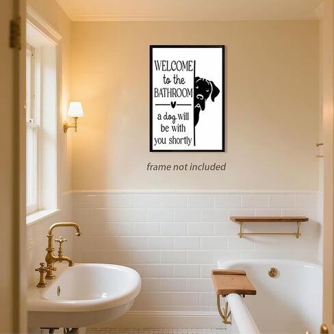 HNNXAR Funny Bathroom Wall Art,Welcome To The Bathroom A Dog Will Be With You Shortly Signs Pictures Posters,Black and White Funny Canvas Paintings Prints,Cute Dog Wall Decor 12x16in Unframed in Saudi Arabia