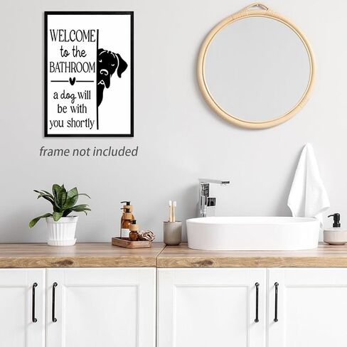 HNNXAR Funny Bathroom Wall Art,Welcome To The Bathroom A Dog Will Be With You Shortly Signs Pictures Posters,Black and White Funny Canvas Paintings Prints,Cute Dog Wall Decor 12x16in Unframed in Saudi Arabia