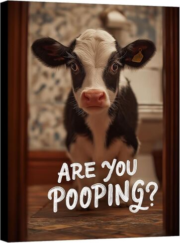 Halioyo Highland Cow Bathroom Decor, Funny Are You Pooping Cow Canvas Wall Art, Humorous Cattle Canvas Artwork for Powder Room Restroom Toilet, Ready to Hang Washroom Decor - 12 x 16 Inch in Saudi Arabia