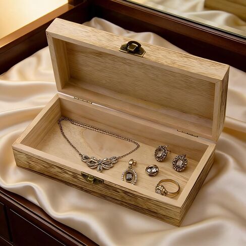 Wooden Storage Box Brown 7.8x3.86x2.82 Inch | Hinged Lid, Decorative Container, for Jewelry, Desk Organizer in Saudi Arabia