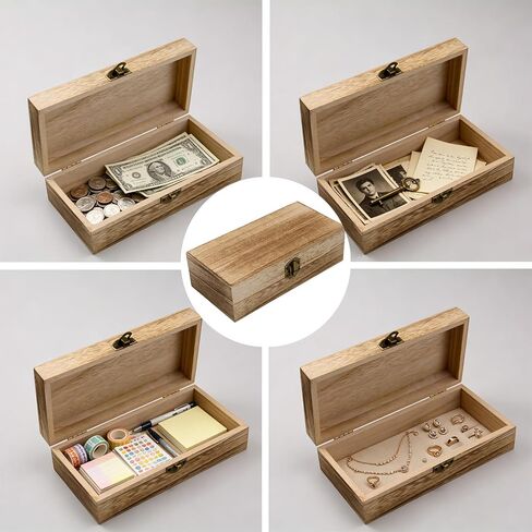 Wooden Storage Box Brown 7.8x3.86x2.82 Inch | Hinged Lid, Decorative Container, for Jewelry, Desk Organizer in Saudi Arabia