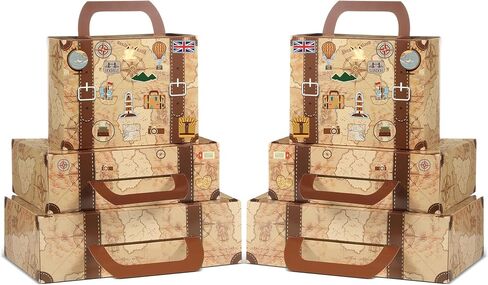 6 PCS Large Vintage Travel Suitcase Boxes Travel the Map Party Decor Cardboard Suitcases Gift Boxes Set of 3 Sizes Stackable Storage Chests for Adventure Party Birthday Wedding Photo Booth Supplies in Saudi Arabia
