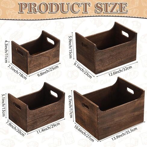 Novabright 4 Pack Wood Crates Nesting Storage Baskets Multiple Sizes Decorative Farmhouse Wooden Organizer Crates Boxes with Open Front and Handle Rustic for Bread Fruit Vegetable Kitchen Bathroom in Kuwait