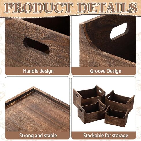 Novabright 4 Pack Wood Crates Nesting Storage Baskets Multiple Sizes Decorative Farmhouse Wooden Organizer Crates Boxes with Open Front and Handle Rustic for Bread Fruit Vegetable Kitchen Bathroom in Kuwait