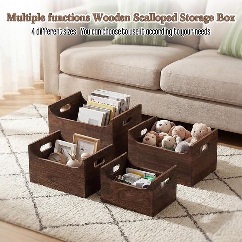 Novabright 4 Pack Wood Crates Nesting Storage Baskets Multiple Sizes Decorative Farmhouse Wooden Organizer Crates Boxes with Open Front and Handle Rustic for Bread Fruit Vegetable Kitchen Bathroom in Kuwait