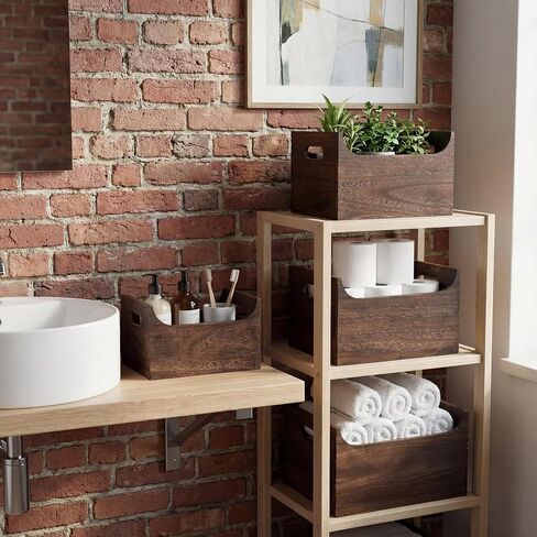 Novabright 4 Pack Wood Crates Nesting Storage Baskets Multiple Sizes Decorative Farmhouse Wooden Organizer Crates Boxes with Open Front and Handle Rustic for Bread Fruit Vegetable Kitchen Bathroom in Kuwait
