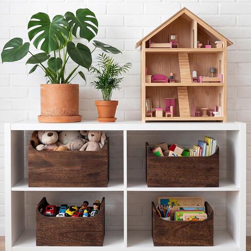 Novabright 4 Pack Wood Crates Nesting Storage Baskets Multiple Sizes Decorative Farmhouse Wooden Organizer Crates Boxes with Open Front and Handle Rustic for Bread Fruit Vegetable Kitchen Bathroom in Kuwait
