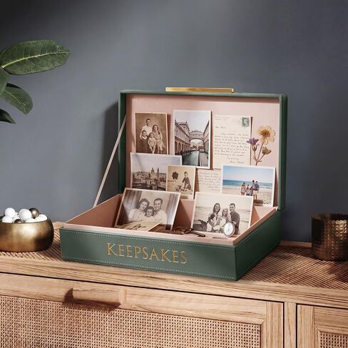 Hushee Decorative Storage Boxes with Lids 14.17 x 8.66 x 3.54 Inches Sage Green PU Leather Jewelry Box Organizer with Gold Handle Are to Store Photos Documents Keepsakes in Kuwait