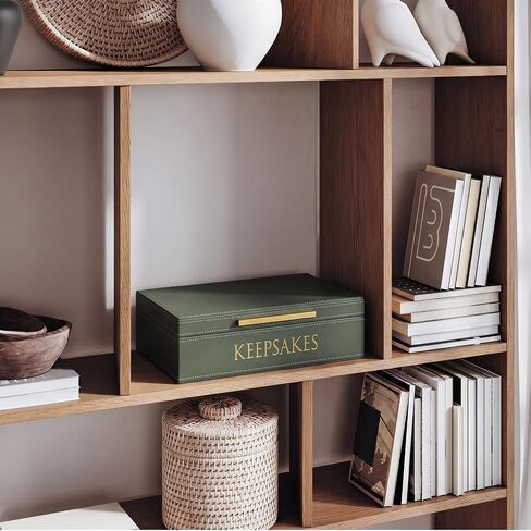 Hushee Decorative Storage Boxes with Lids 14.17 x 8.66 x 3.54 Inches Sage Green PU Leather Jewelry Box Organizer with Gold Handle Are to Store Photos Documents Keepsakes in Kuwait