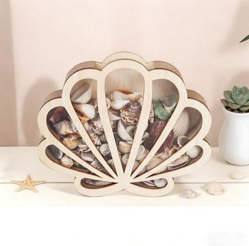 Seashell Display Box with Acrylic Panel, Seashell Holder Display Case for Small Shells, Wooden Shadow Box for Mini Starfish Storage Collection Case, Beach Home Decor Ocean Themed Gifts in Kuwait
