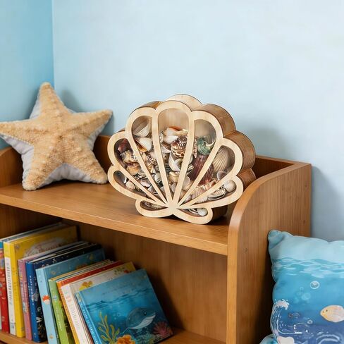 Seashell Display Box with Acrylic Panel, Seashell Holder Display Case for Small Shells, Wooden Shadow Box for Mini Starfish Storage Collection Case, Beach Home Decor Ocean Themed Gifts in Kuwait