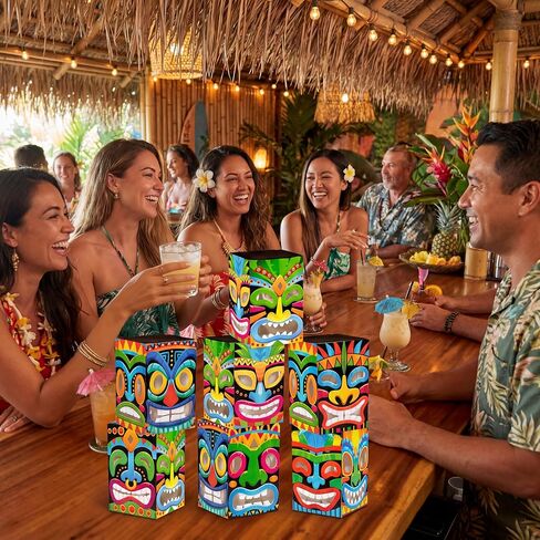 18pcs Hawaiian Luau Party Decorations Set – Tiki Totem Pole Boxes for Aloha Signs, Bar Decor, Tropical Birthday Supplies in Saudi Arabia