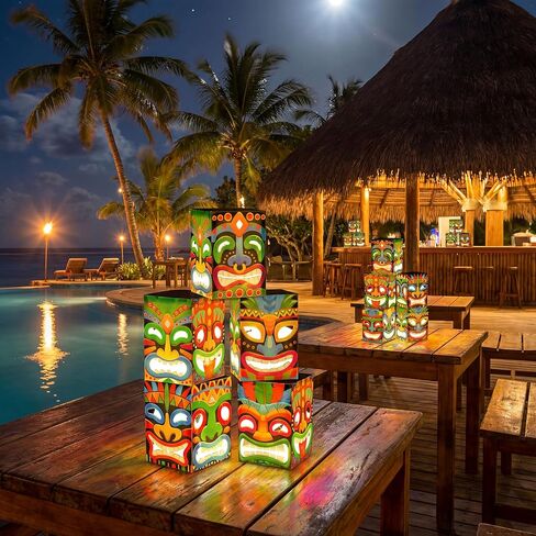 18pcs Hawaiian Luau Party Decorations Set – Tiki Totem Pole Boxes for Aloha Signs, Bar Decor, Tropical Birthday Supplies in Saudi Arabia