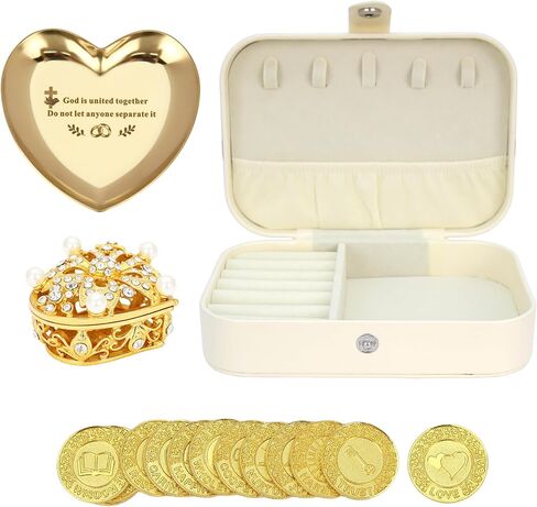 TINGKU English Wedding Arras – rras Para Boda Catolica, Arras de Boda Cristiana con 13 Blessing Coins, Christian Wedding Arras, Decoración para Bodas, Leather Box-Gold Coins HB in Saudi Arabia