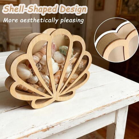 Seashell Display Case with Acrylic Panel, Seashell Holder Display Box, Wooden Shadow Box Sea Shell Shark Tooth Memory Keepsake Storage Collection Case, Coastal Room Decor Ocean Themed Gifts in Saudi Arabia