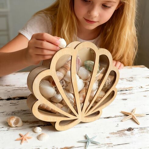 Seashell Display Case with Acrylic Panel, Seashell Holder Display Box, Wooden Shadow Box Sea Shell Shark Tooth Memory Keepsake Storage Collection Case, Coastal Room Decor Ocean Themed Gifts in Saudi Arabia