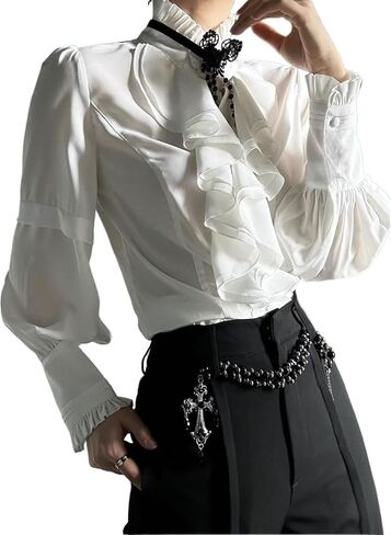 Y2K Ouji Fashion Victorian Blouse Women Vintage Emo Goth Grunge Visual Kei Lolita Shirt Tops Alt Clothes in Kuwait