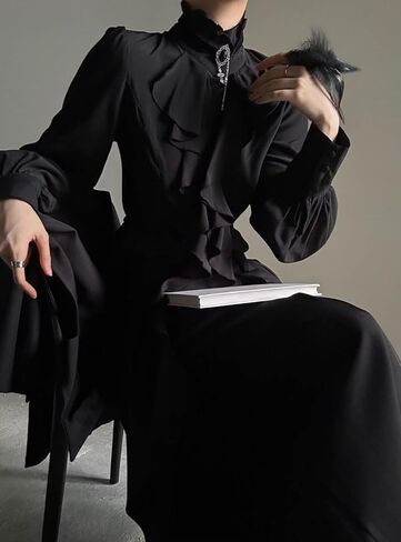 Y2K Ouji Fashion Victorian Blouse Women Vintage Emo Goth Grunge Visual Kei Lolita Shirt Tops Alt Clothes in Kuwait